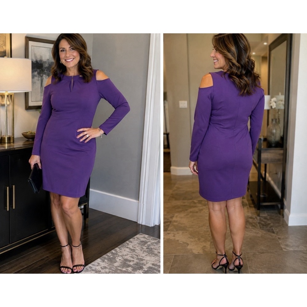 Triuhuology Women's Dress Size 14 Purple Dress cold shoulders NWOT. SOFT